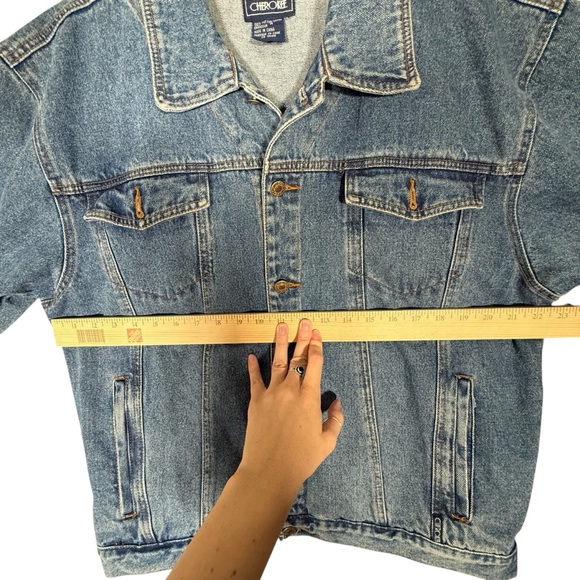 Vintage 90s Cherokee Denim Jacket Blue 100% Cotton Classic Western Trucker - Picture 6 of 8